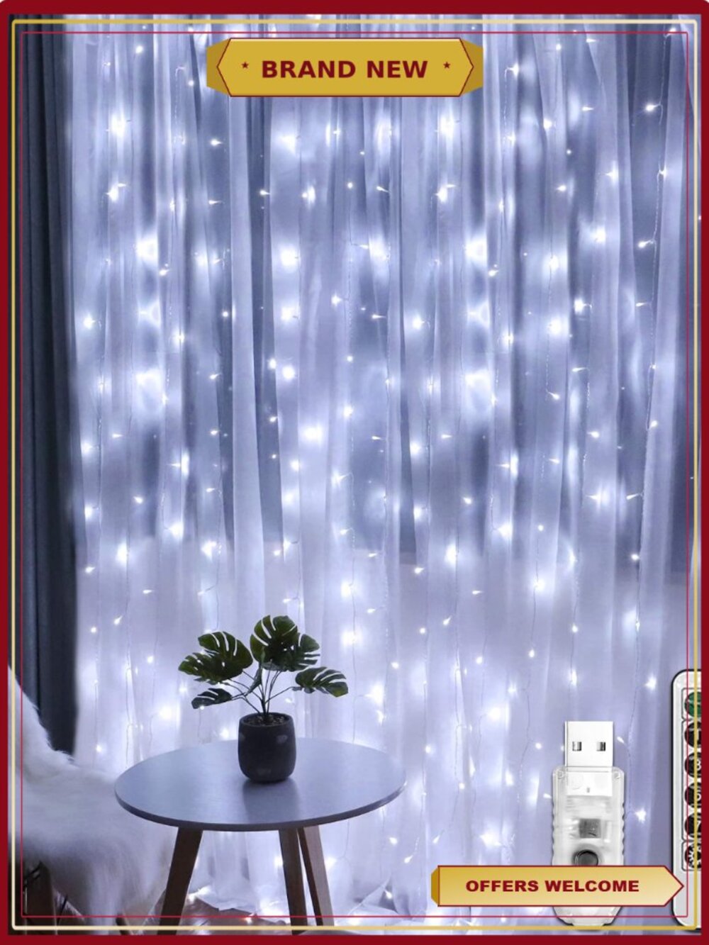 300 LED Window Curtain Fairy Lights USB 8 Modes with Remote